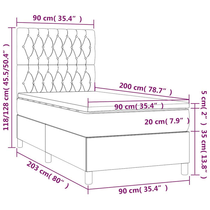 Pat box spring cu saltea, albastru închis, 90x200 cm, catifea - WALTI WALTI