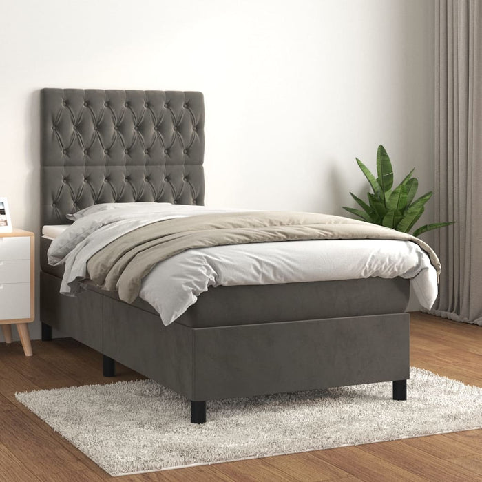 Pat box spring cu saltea, gri închis, 100x200 cm, catifea - WALTI WALTI