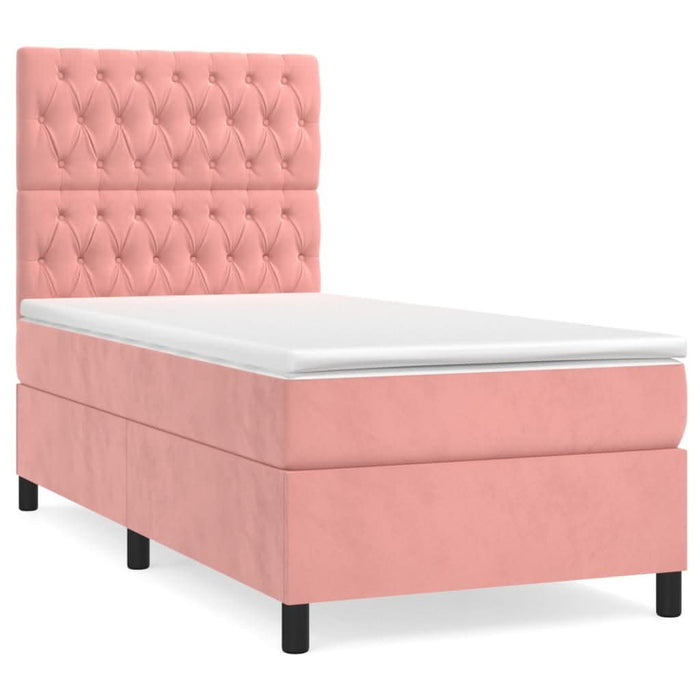 Pat box spring cu saltea, roz, 100x200 cm, catifea - WALTI WALTI