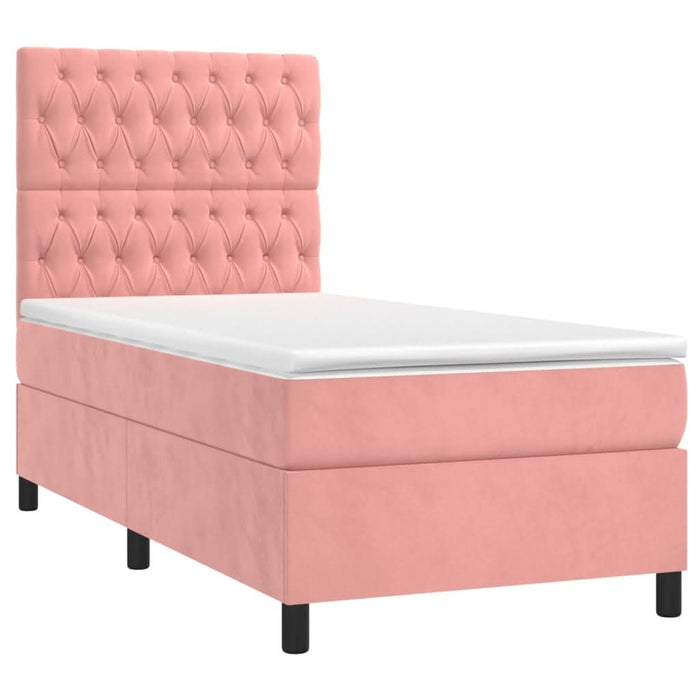 Pat box spring cu saltea, roz, 100x200 cm, catifea - WALTI WALTI