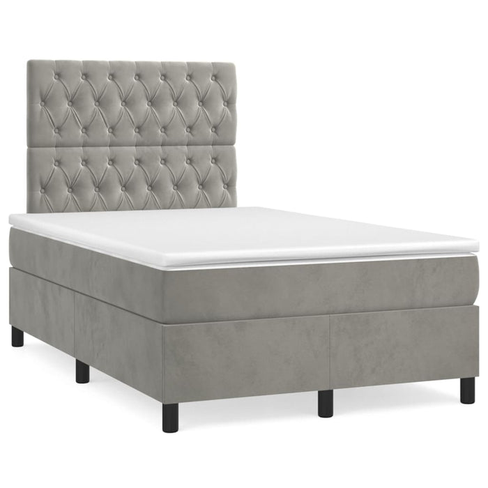 Pat continental cu saltea, gri deschis, 120x200 cm, catifea - WALTI WALTI