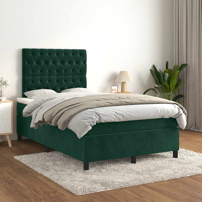 Pat box spring cu saltea, verde închis, 120x200 cm, catifea - WALTI WALTI