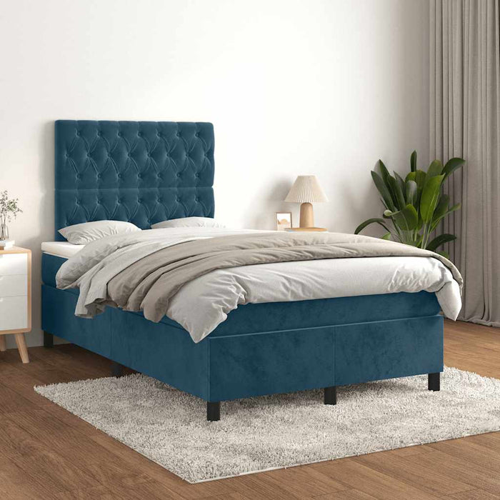 Pat box spring cu saltea, albastru închis, 120x200 cm, catifea - WALTI WALTI