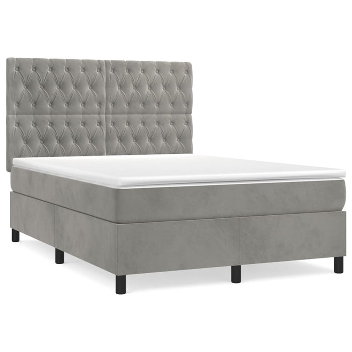 Pat box spring cu saltea, gri deschis, 140x190 cm, catifea - WALTI WALTI