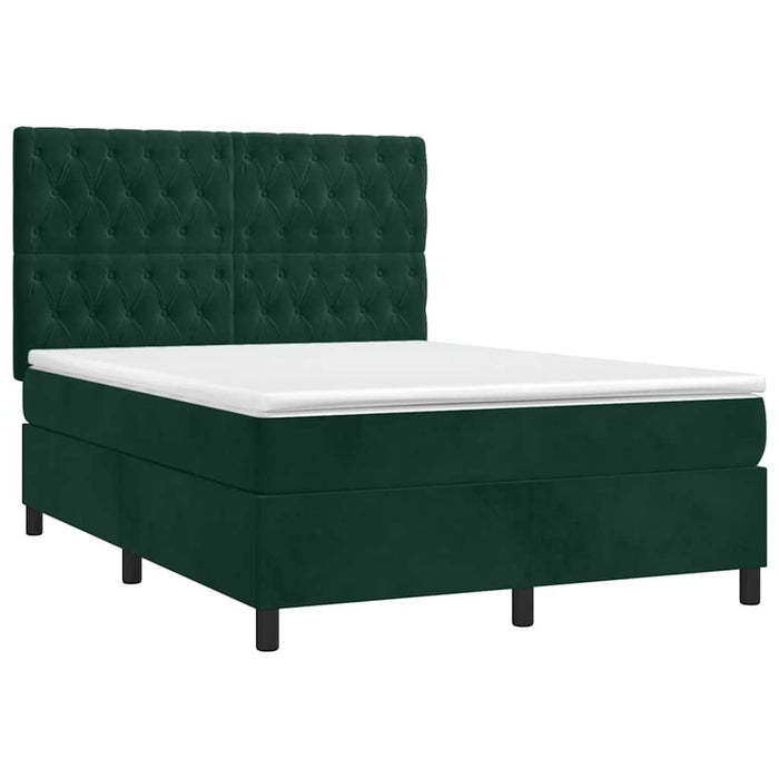 Pat box spring cu saltea, verde închis, 140x190 cm, catifea - WALTI WALTI