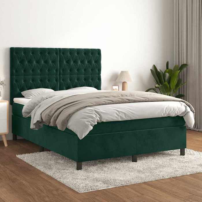 Pat box spring cu saltea, verde închis, 140x190 cm, catifea - WALTI WALTI