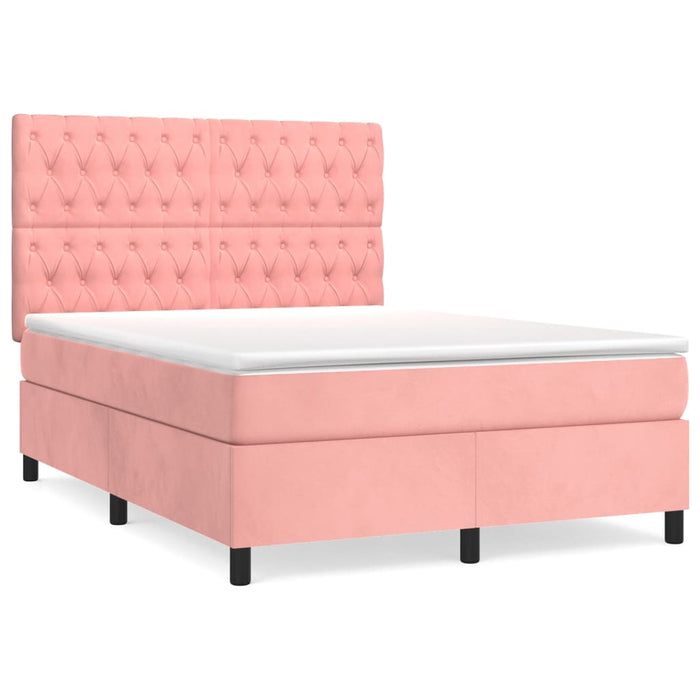 Pat box spring cu saltea, roz, 140x190 cm, catifea - WALTI WALTI