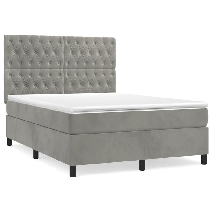 Pat box spring cu saltea, gri deschis, 140x200 cm, catifea - WALTI WALTI