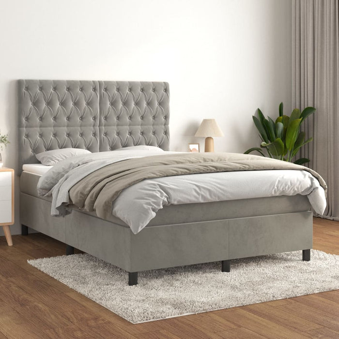 Pat box spring cu saltea, gri deschis, 140x200 cm, catifea - WALTI WALTI