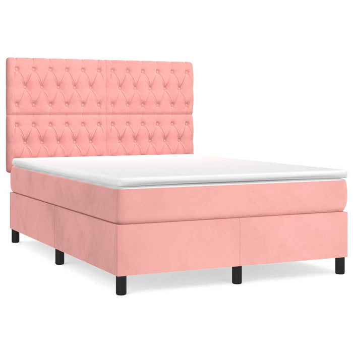 Pat box spring cu saltea, roz, 140x200 cm, catifea - WALTI WALTI
