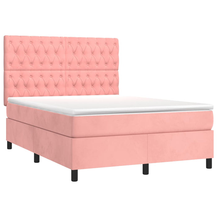Pat box spring cu saltea, roz, 140x200 cm, catifea - WALTI WALTI