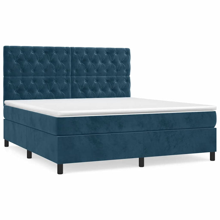 Pat box spring cu saltea, albastru închis, 160x200 cm, catifea - WALTI WALTI