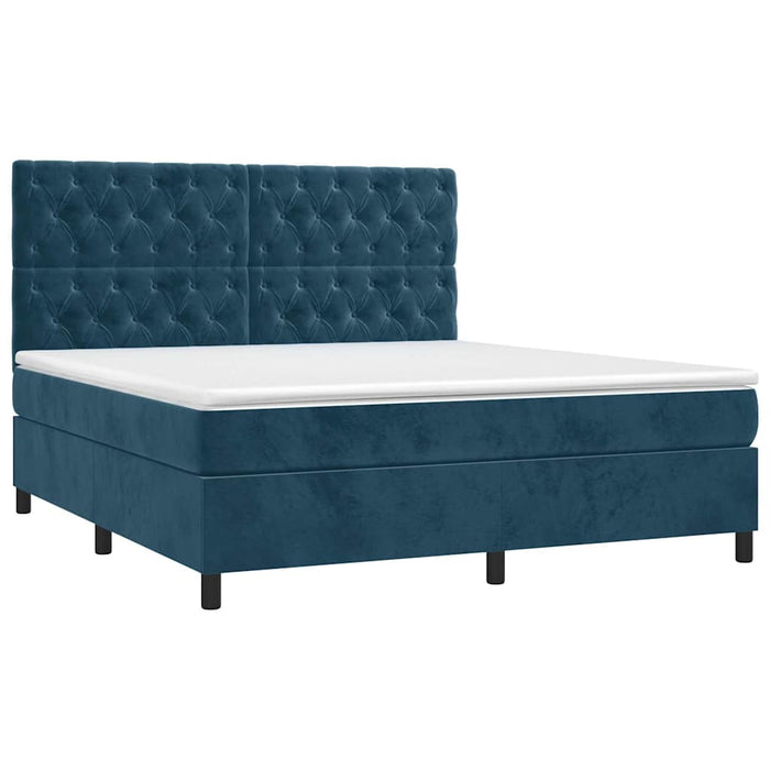 Pat box spring cu saltea, albastru închis, 160x200 cm, catifea - WALTI WALTI