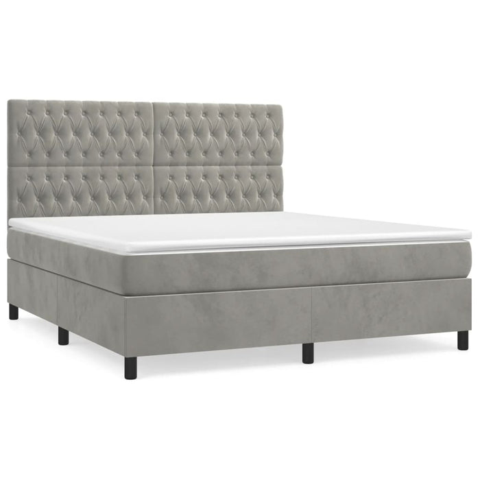 Pat box spring cu saltea, gri deschis, 180x200 cm, catifea - WALTI WALTI
