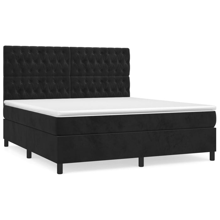 Pat box spring cu saltea, negru, 180x200 cm, catifea WALTI