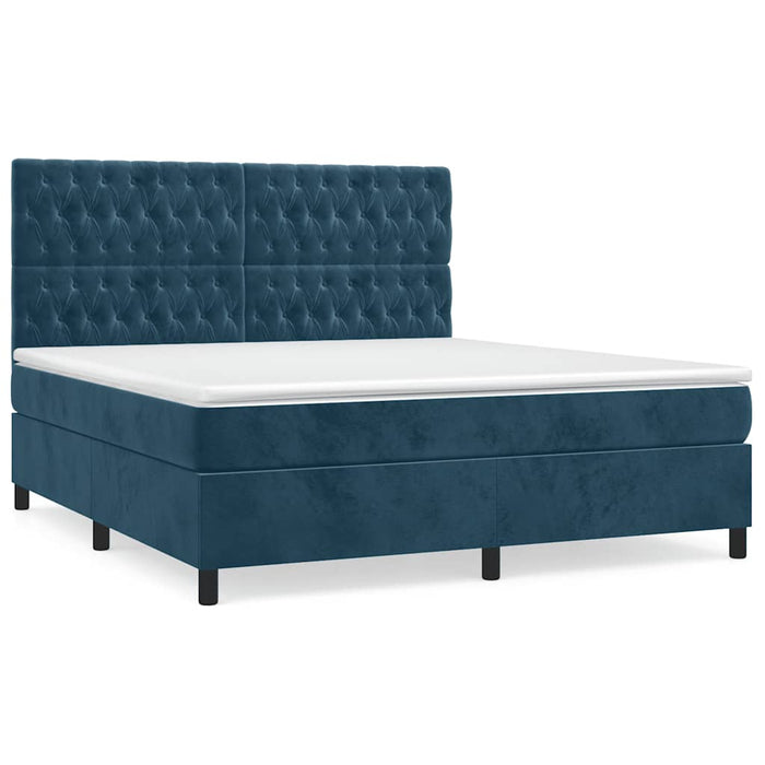Pat box spring cu saltea, albastru închis, 180x200 cm, catifea WALTI