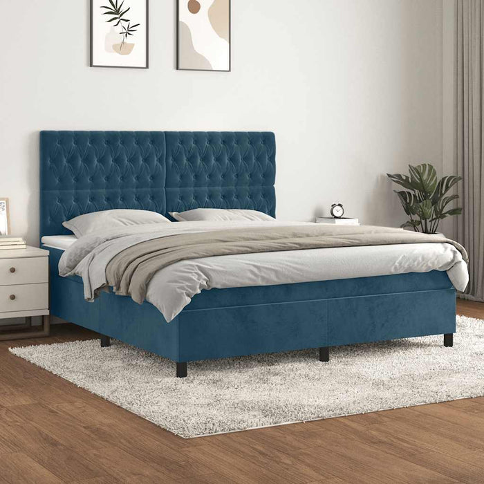 Pat box spring cu saltea, albastru închis, 180x200 cm, catifea WALTI