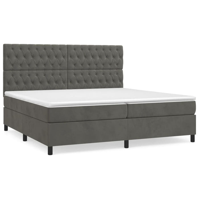 Pat box spring cu saltea, gri închis, 200x200 cm, catifea - WALTI WALTI
