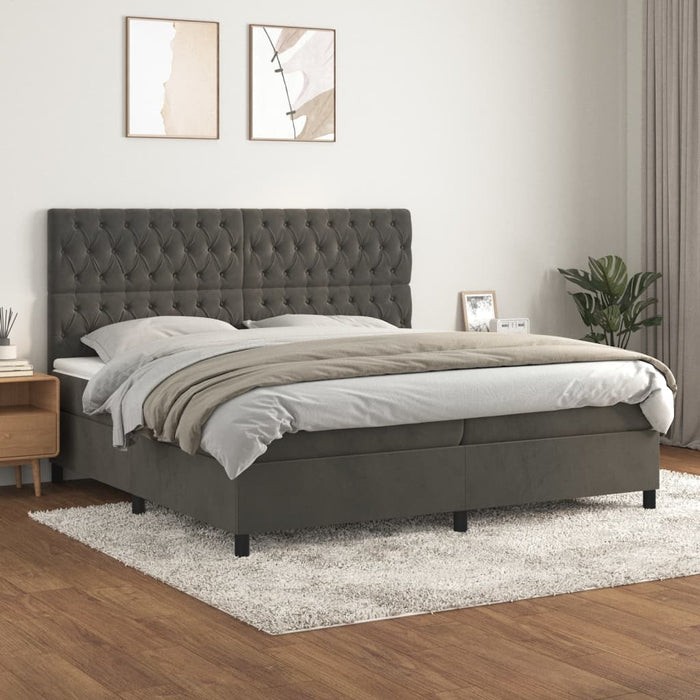 Pat box spring cu saltea, gri închis, 200x200 cm, catifea - WALTI WALTI