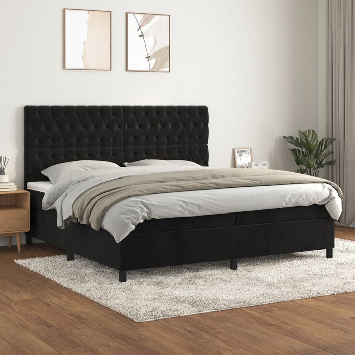 Pat box spring cu saltea, negru, 200x200 cm, catifea - WALTI WALTI