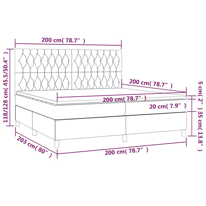Pat box spring cu saltea, albastru închis, 200x200 cm, catifea - WALTI WALTI