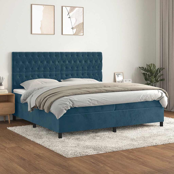 Pat box spring cu saltea, albastru închis, 200x200 cm, catifea - WALTI WALTI