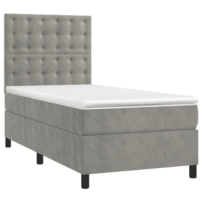 Pat continental cu saltea, gri deschis, 80x200 cm, catifea - WALTI WALTI