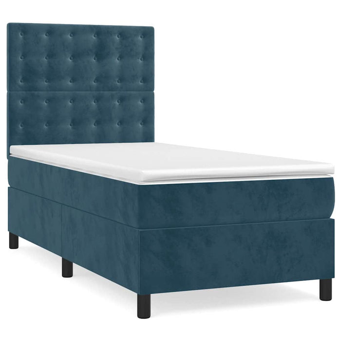 Pat box spring cu saltea, albastru închis, 80x200 cm, catifea - WALTI WALTI