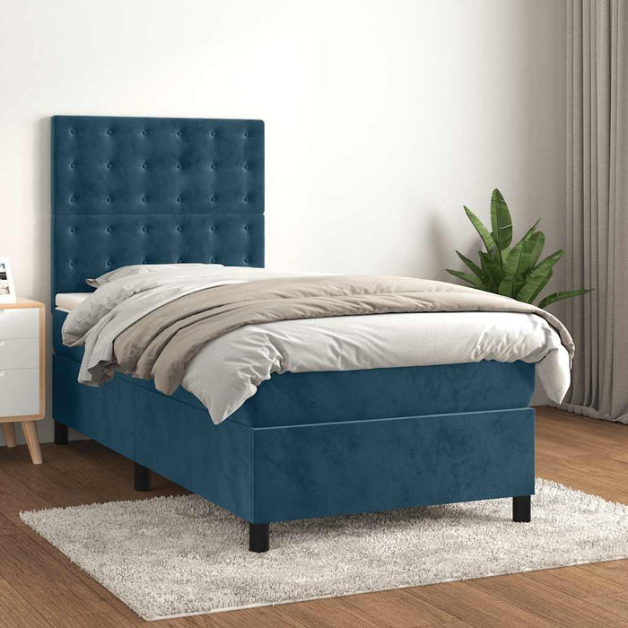 Pat box spring cu saltea, albastru închis, 80x200 cm, catifea - WALTI WALTI