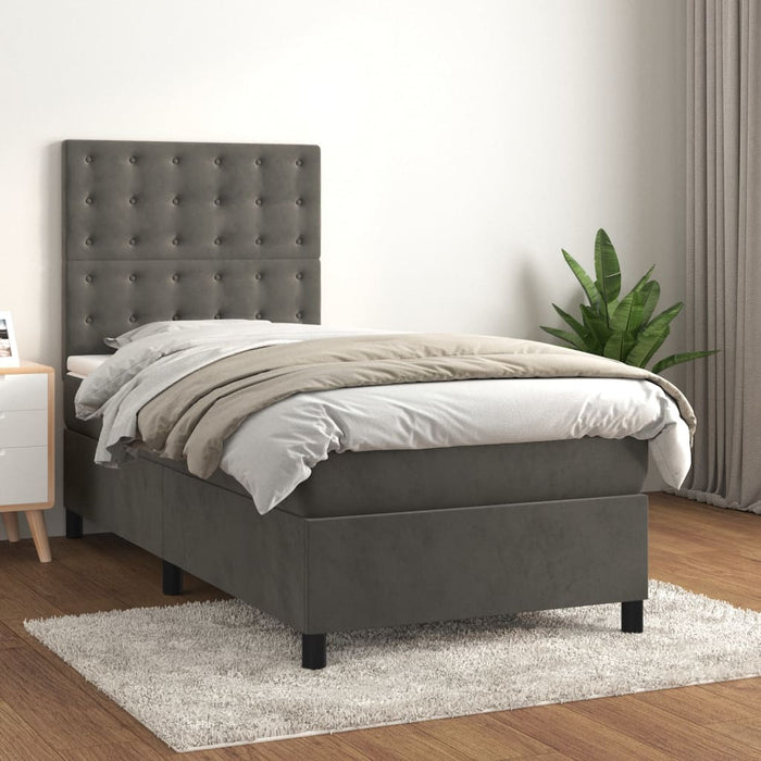 Pat box spring cu saltea, gri închis, 90x190 cm, catifea - WALTI WALTI