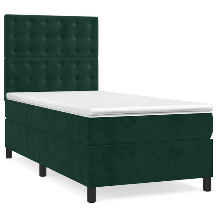 Pat box spring cu saltea, verde închis, 90x190 cm, catifea - WALTI WALTI