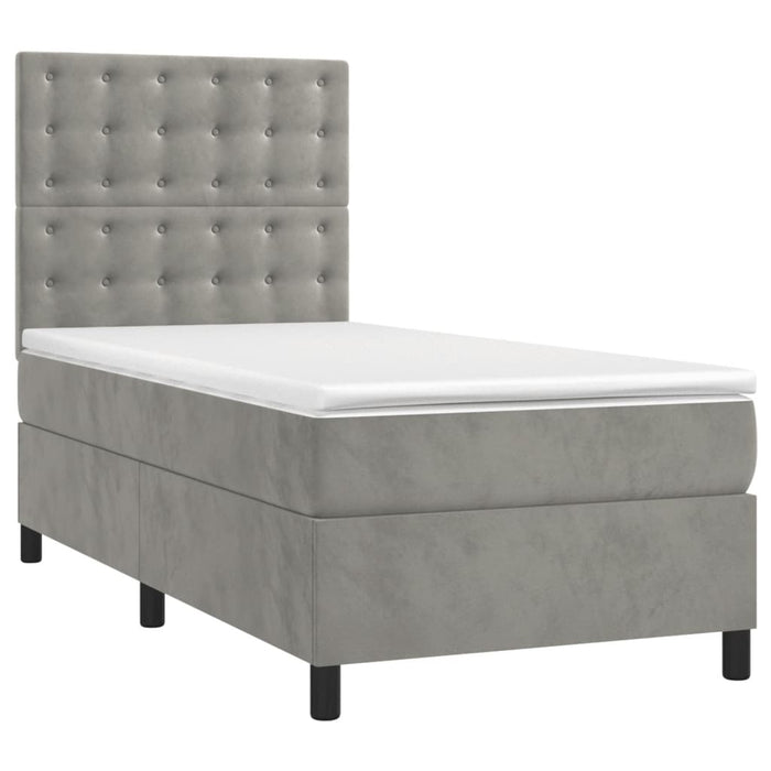 Pat box spring cu saltea, gri deschis, 90x200 cm, catifea - WALTI WALTI