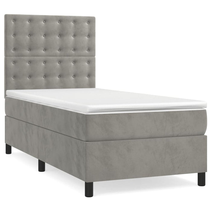 Pat box spring cu saltea, gri deschis, 100x200 cm, catifea - WALTI WALTI