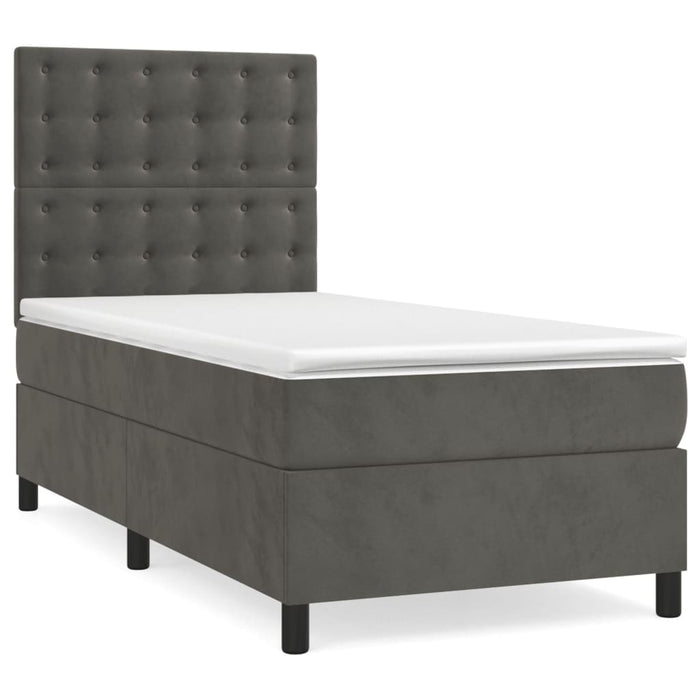 Pat box spring cu saltea, gri închis, 100x200 cm, catifea - WALTI WALTI