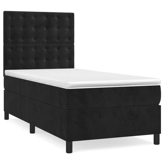 Pat box spring cu saltea, negru, 100x200 cm, catifea - WALTI WALTI
