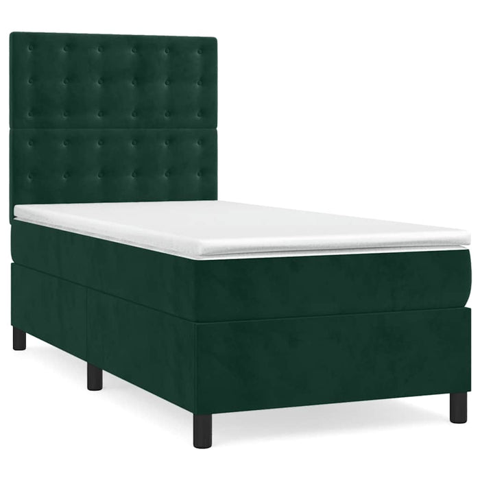 Pat box spring cu saltea, verde închis, 100x200 cm, catifea - WALTI WALTI