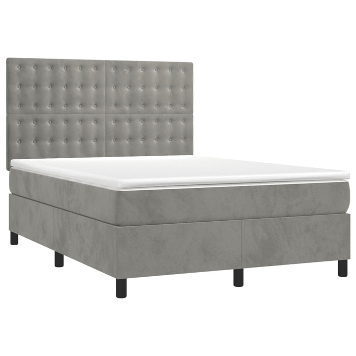 Pat box spring cu saltea, gri deschis, 140x190 cm, catifea - WALTI WALTI