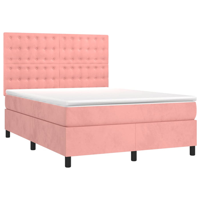 Pat box spring cu saltea, roz, 140x190 cm, catifea - WALTI WALTI