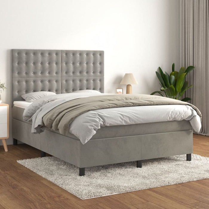 Pat box spring cu saltea, gri deschis, 140x200 cm, catifea - WALTI WALTI