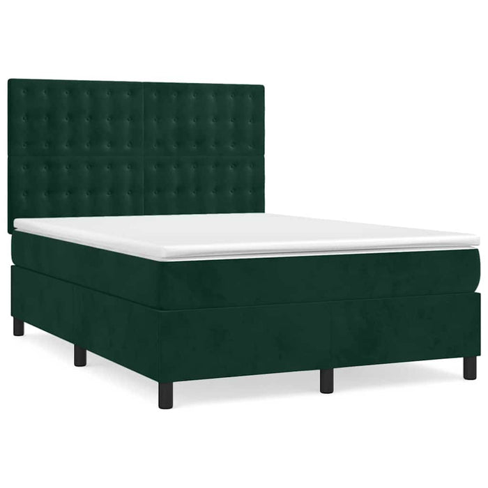 Pat box spring cu saltea, verde închis, 140x200 cm, catifea - WALTI WALTI