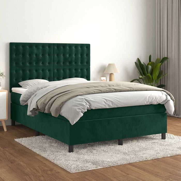 Pat box spring cu saltea, verde închis, 140x200 cm, catifea - WALTI WALTI