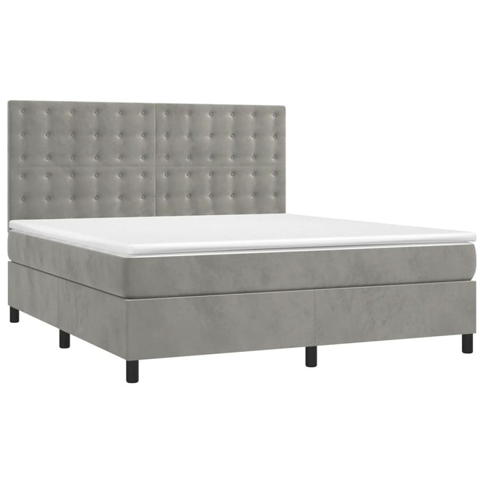 Pat box spring cu saltea, gri deschis, 160x200 cm, catifea - WALTI WALTI