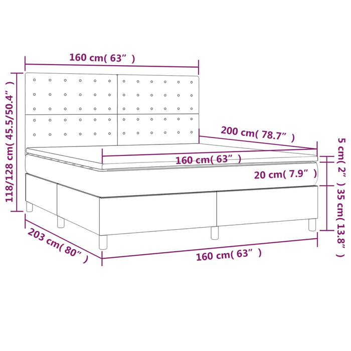 Pat box spring cu saltea, gri deschis, 160x200 cm, catifea - WALTI WALTI