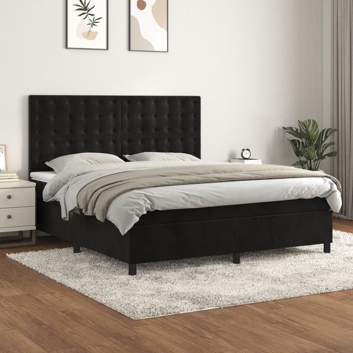 Pat box spring cu saltea, negru, 160x200 cm, catifea - WALTI WALTI