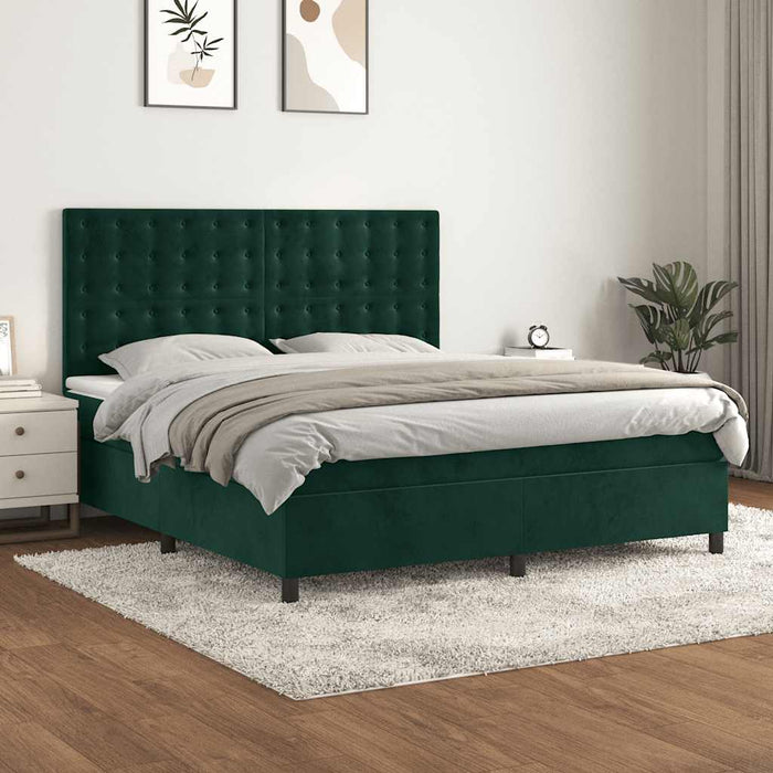 Pat box spring cu saltea, verde închis, 160x200 cm, catifea - WALTI WALTI