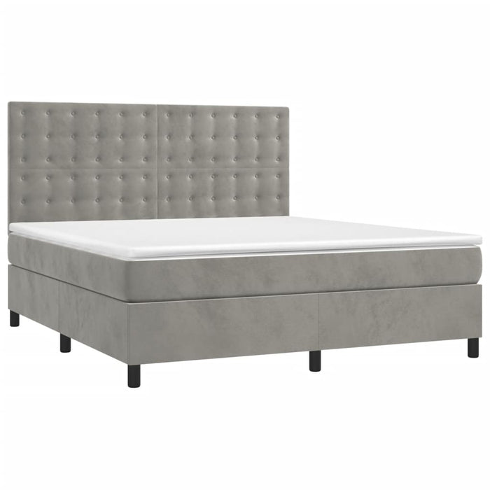 Pat box spring cu saltea, gri deschis, 180x200 cm, catifea - WALTI WALTI