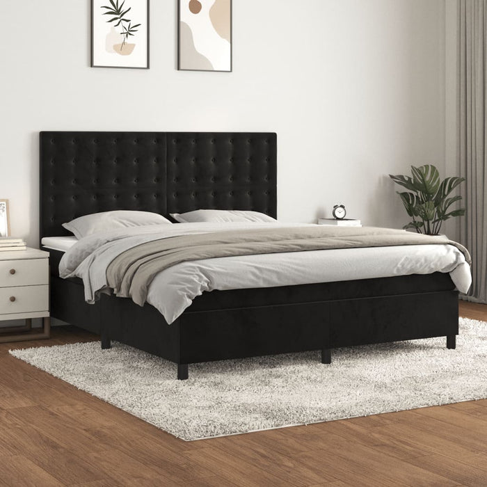 Pat box spring cu saltea, negru, 180x200 cm, catifea - WALTI WALTI