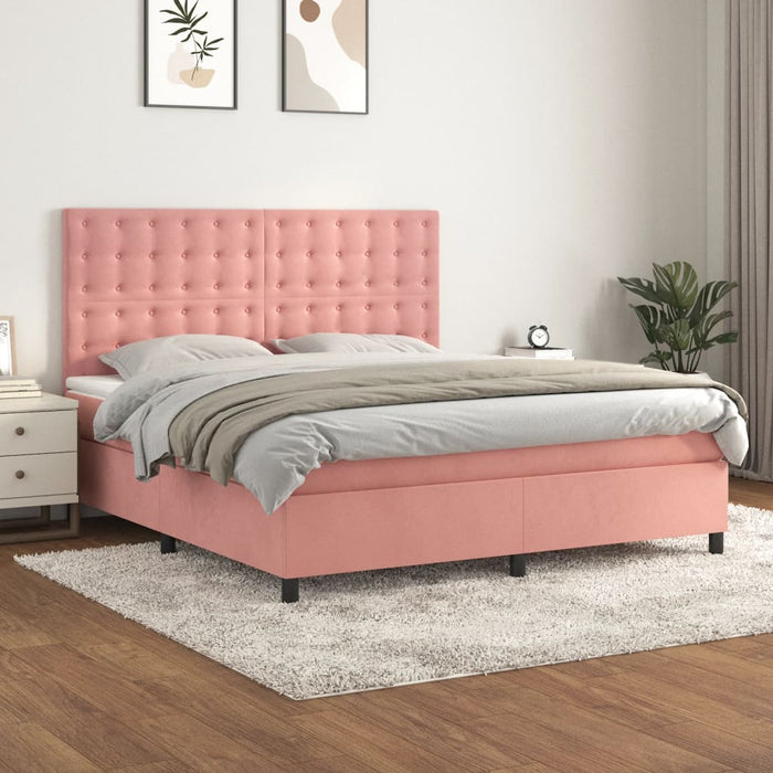 Pat box spring cu saltea, roz, 180x200 cm, catifea - WALTI WALTI