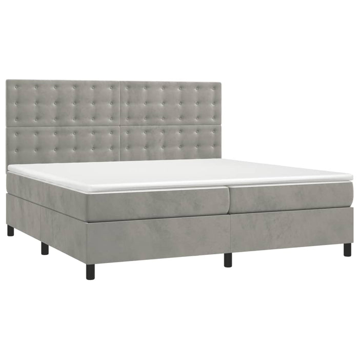 Pat box spring cu saltea, gri deschis, 200x200 cm, catifea - WALTI WALTI