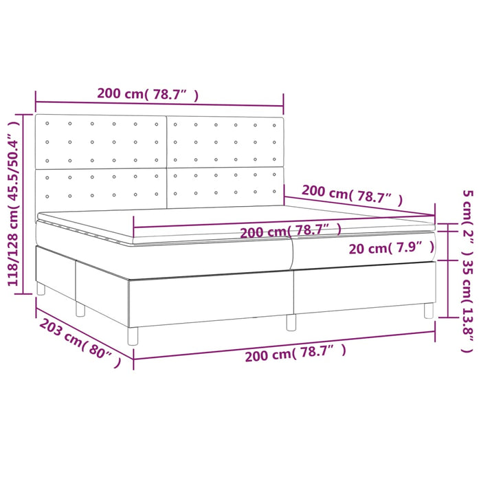 Pat box spring cu saltea, gri închis, 200x200 cm, catifea - WALTI WALTI